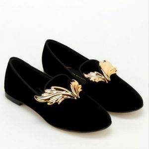 Giuseppe Zanotti Dalila Gold Winged Velvet Tuxedo Loafer, NWT